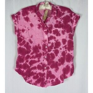 True Craft Button Down XS Women's Pink Tie Dye Cuffed Short Sleeve Woven Cotton